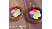 Balinese Wooden Painted Earrings Flower